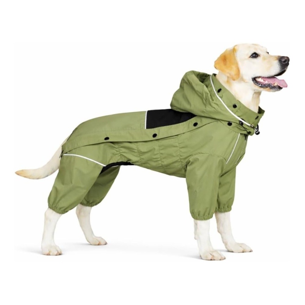 Waterproof Dog Raincoat Jacket XXL Sage Green Reflective Detachable Hood